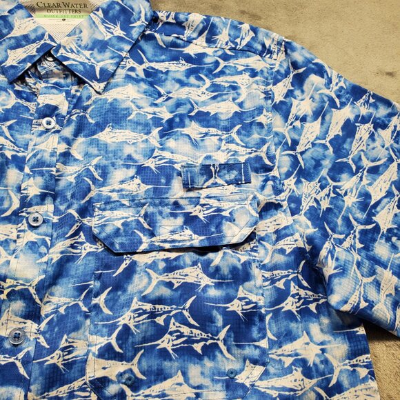 Clear Water Outfitters Quick Dry Shirt Small Marlin Fish Graphic Blue White Mn L - Picture 6 of 12